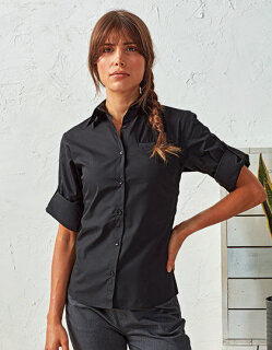 Women&acute;s Roll-Sleeve Poplin Blouse, Premier Workwear PR306 // PW306