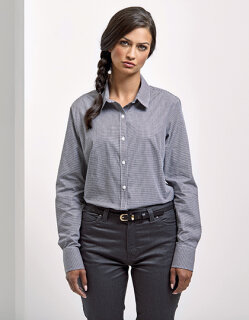 Women&acute;s Microcheck (Gingham) Long Sleeve Cotton Shirt, Premier Workwear PR320 // PW320
