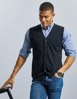 Men&acute;s V-Neck Sleeveless Knitted Cardigan, Russell Collection R-719M // Z719M