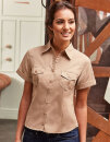 Ladies&acute; Roll Short Sleeve Fitted Twill Shirt,...