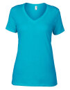 Women`s Featherweight V-Neck Tee, Anvil 392 // A392 Caribbean Blue | XS