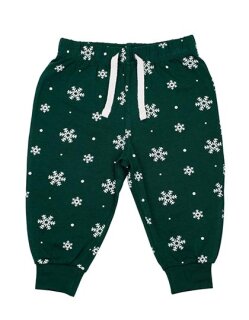 Baby Lounge Pants, Larkwood LW085 // LW085 Bottle Green/White Snowflakes | 3-4 Jahre