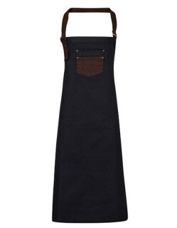 Division Waxed Look Denim Bib Apron With Faux Leather, Premier Workwear PR136 // PW136