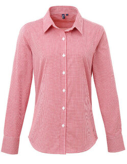 Women&acute;s Microcheck (Gingham) Long Sleeve Cotton Shirt, Premier Workwear PR320 // PW320