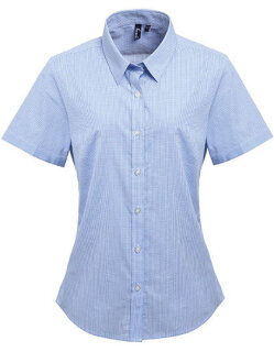Women&acute;s Microcheck (Gingham) Short Sleeve Cotton Shirt, Premier Workwear PR321 // PW321