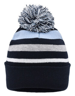 Striped Winter Beanie With Pompon, Myrtle beach MB7140 // MB7140